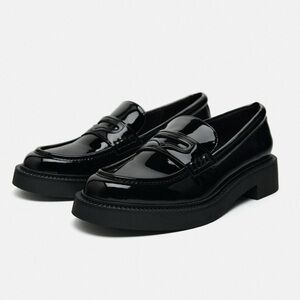 Zara faux patent leather flat penny loafs